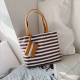 Striped Canvas Large Shoulder Tote Beach Bag