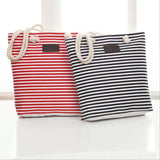 Striped Canvas Beach Tote Bag High Women Girls Shoulder Handbag