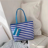 Striped Canvas Large Shoulder Tote Beach Bag