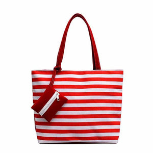 Striped Canvas Large Shoulder Tote Beach Bag