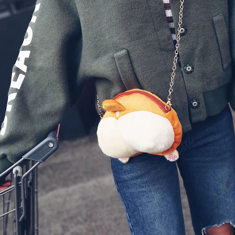 Harajuku Corgi Butt 3D Crossbody Bag Plush Shoulder Christmas Gift