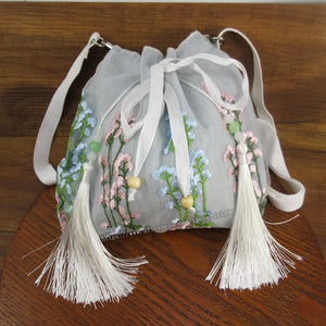 Vintage Ethnic Hippie Bohemian Embroidery Floral Strawstring Shoulder Bag