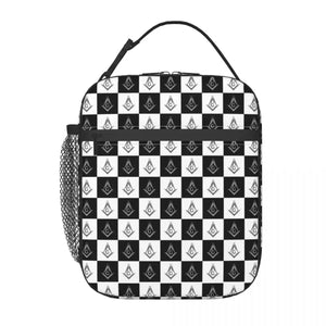 Freemason Checkered Pattern Insulated Lunch Bag - Masonic Cooler Thermal Lunch T