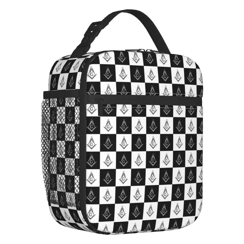 Freemason Checkered Pattern Insulated Lunch Bag - Masonic Cooler Thermal Lunch T