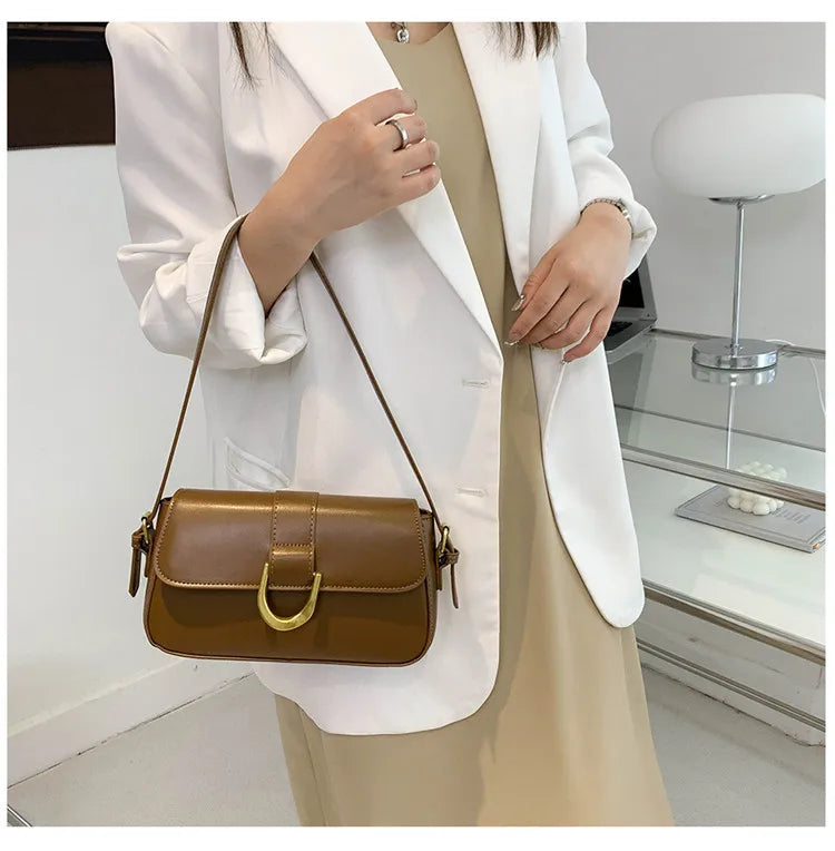 French PU Leather Armpit Bag Cross Body Women Small Square Bag