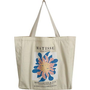 French Arts Female Canvas Shoulder Bag Matisse Flower Print Zipper Handbag