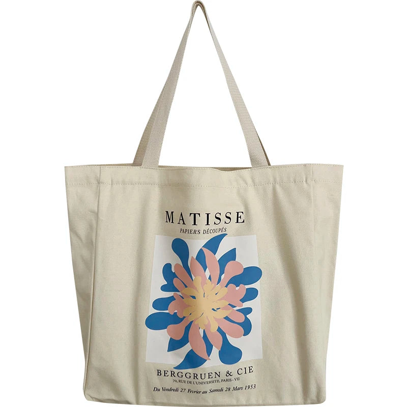 French Arts Female Canvas Shoulder Bag Matisse Flower Print Handbag