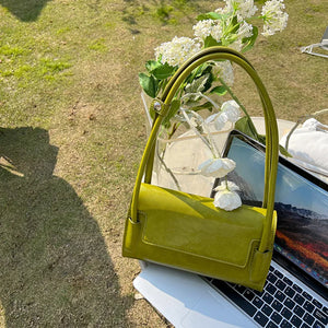 French Avocado Green Shoulder Bag for Women PU Leather Handbag