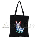 French Bulldog Cartoon Canvas Bag Harajuku Shopper Bag Casual Shoulder