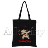 French Bulldog Cartoon Canvas Bag Harajuku Shopper Bag Casual Shoulder