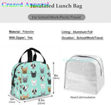 French Bulldog Insulated Lunch Bag Portable Thermal Cooler Box Reusable