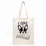 French Bulldog Canvas Bag Large Capacity Storage Handbag Shoulder Tote Reusable