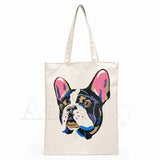 French Bulldog Canvas Bag Large Capacity Storage Handbag Shoulder Tote Reusable