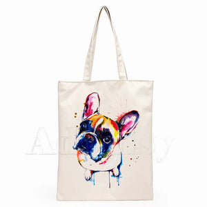 French Bulldog Canvas Bag Large Capacity Storage Handbag Shoulder Tote Reusable