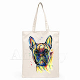 French Bulldog Canvas Bag Large Capacity Storage Handbag Shoulder Tote Reusable