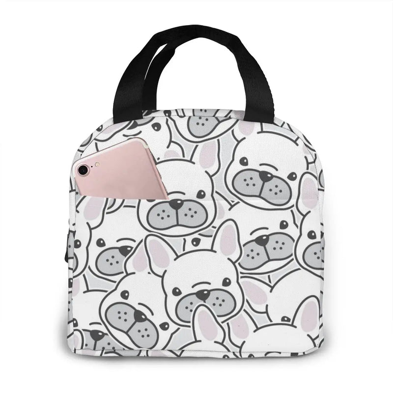 French Bulldog Puppy Face Dog Head Pattern Cooler Bag Zipper Thermal Lunch Box