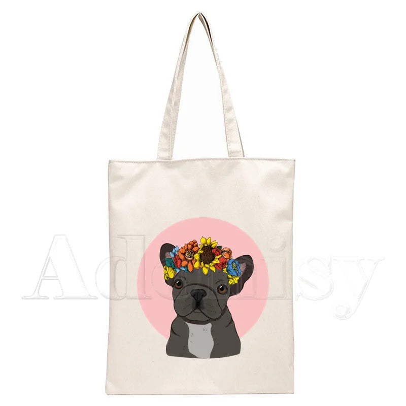 French Bulldog Canvas Shopping Bag Eco Handbag Tote Reusable Grocery Shopper