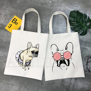 French Bulldog Canvas Shopping Bag Eco Handbag Tote Reusable Grocery Shopper