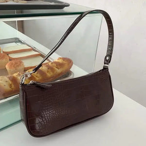 French Ladies Crocodile Pattern PU Leather Shoulder Bag