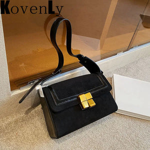 French Women Winter Shoulder Handbag Nubuck Leather Messenger