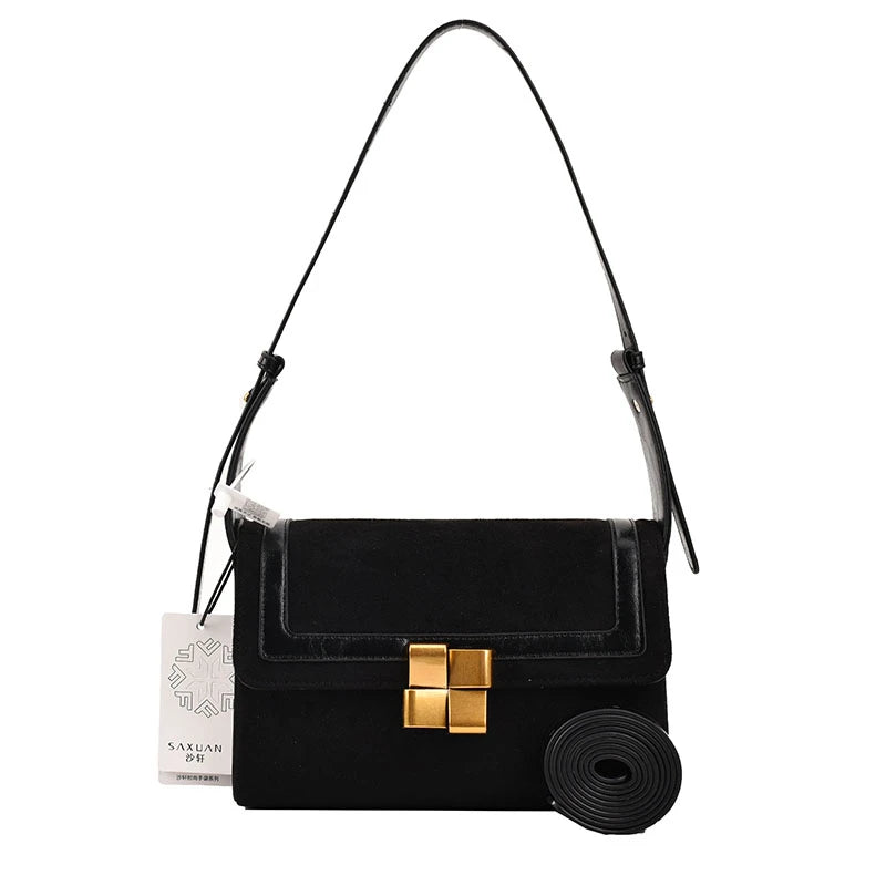 French Women Winter Shoulder Handbag Nubuck Leather Messenger