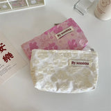 French Embossed Flowers Print Cosmetic Bag Portable Handbag