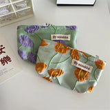 French Embossed Flowers Print Cosmetic Bag Portable Handbag