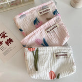 French Embossed Flowers Print Cosmetic Bag Portable Handbag