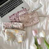 French Embossed Flowers Print Cosmetic Bag Portable Handbag