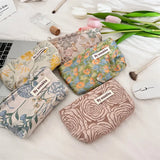French Embossed Flowers Print Cosmetic Bag Portable Handbag