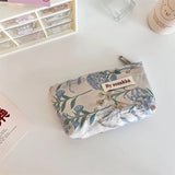French Embossed Flowers Print Cosmetic Bag Portable Handbag