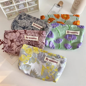 French Embossed Flowers Cosmetic Storage Bag Wallet Travel Makeup Kits
