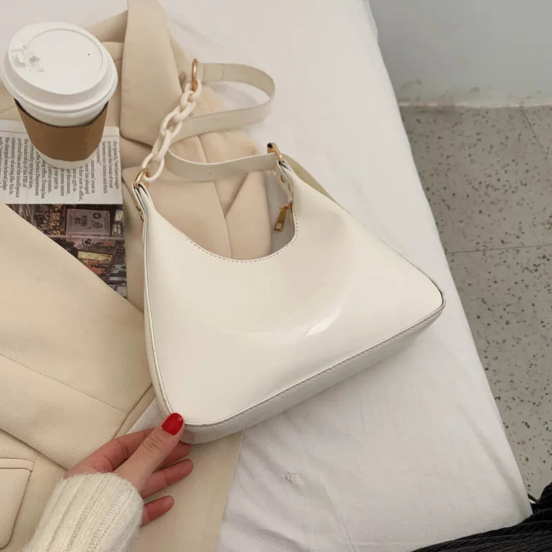 French Glossy Patent Leather Underarm Bag For Women