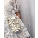 French Hand Woven Beaded Pearl Bucket Bag Hand Carried Messenger Bag