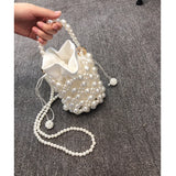 French Hand Woven Beaded Pearl Bucket Bag Hand Carried Messenger Bag