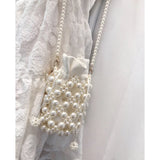 French Hand Woven Beaded Pearl Bucket Bag Hand Carried Messenger Bag