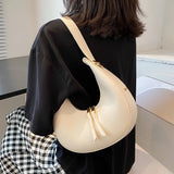 French PU Leather Half Moon Shoulder Bag Winter Women Texture