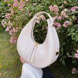 French PU Leather Half Moon Shoulder Bag Winter Women Texture