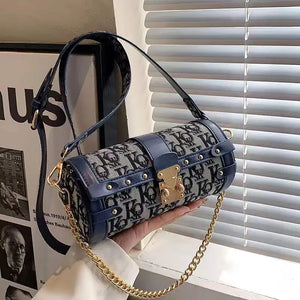 French Style Messenger Bag Lock Boston Square Cylinder Bag