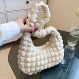 French Pleated Small Square Underarm Bag Women Casual Solid Zipper Handbag