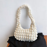 French Pleated Small Square Underarm Bag Women Casual Solid Zipper Handbag