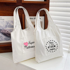 French Print Women Canvas Shopping Bag Eco Shoulder Bags Thank You Mistress