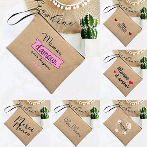 French Print Linen Wallet Travel Organizer Clutch Bag