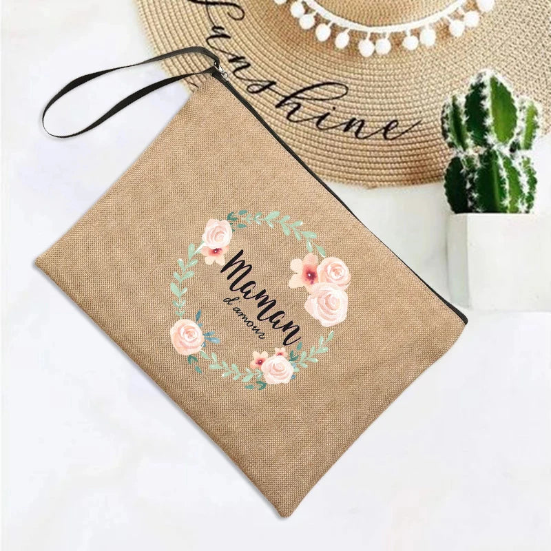 French Print Linen Wallet Travel Organizer Clutch Bag