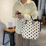 French Retro Dot Women Canvas Handbags Smiley Ladies Picnic Bucket Bag