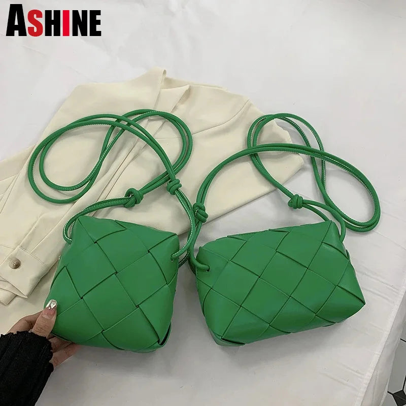French Style Cross Woven Leather Messenger Bag