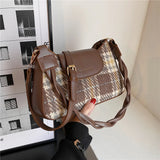 French Style Plaid Underarm Shoulder Bag Woolen Crossbody Handbag
