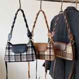 French Style Plaid Underarm Shoulder Bag Woolen Crossbody Handbag