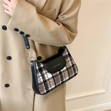 French Style Plaid Underarm Shoulder Bag Woolen Crossbody Handbag