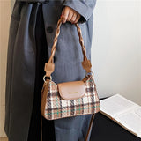 French Style Plaid Underarm Shoulder Bag Woolen Crossbody Handbag